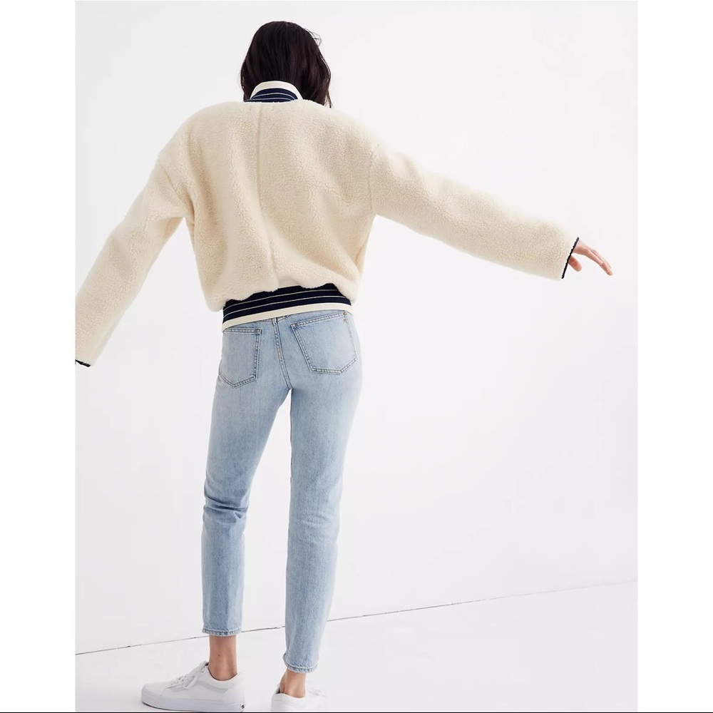 Madewell Sherpa Varsity Bomber Jacket in Ivory | Size XS - Picture 4 of 9